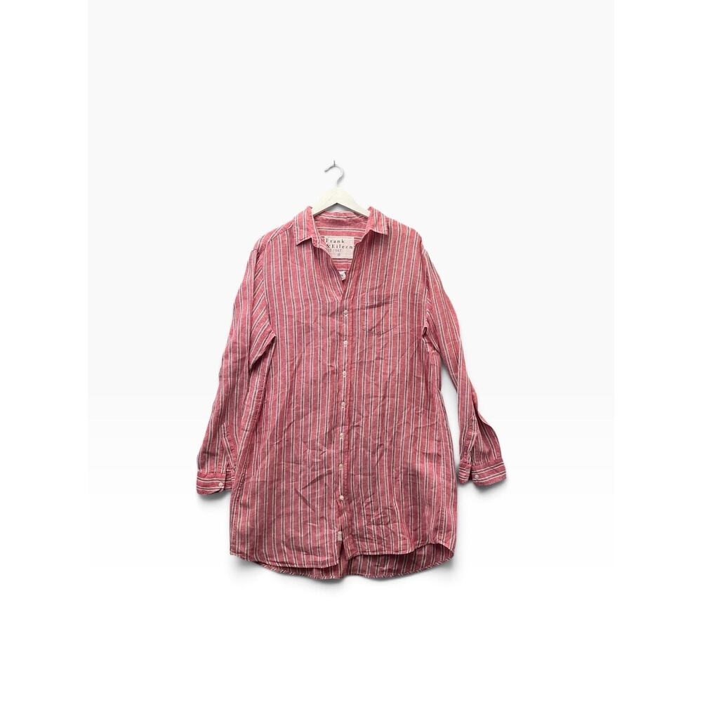Frank & Eileen Women’s Size M Red/White/Blue Striped Linen Collared Tunic - Picture 2 of 13